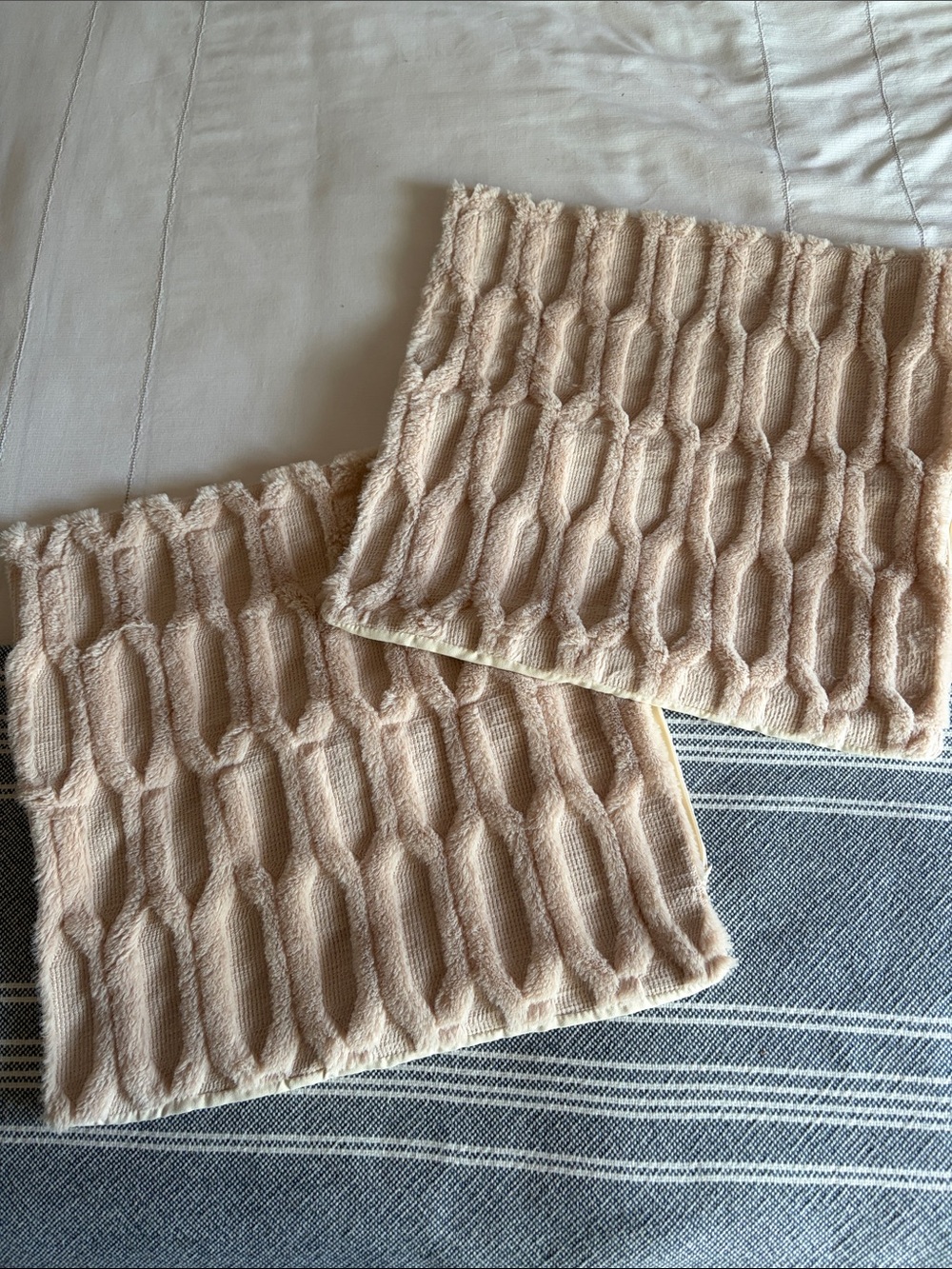 Set of Two Textured Plush Knit Beige Cream Pillow Covers 19" x 19" Neutral